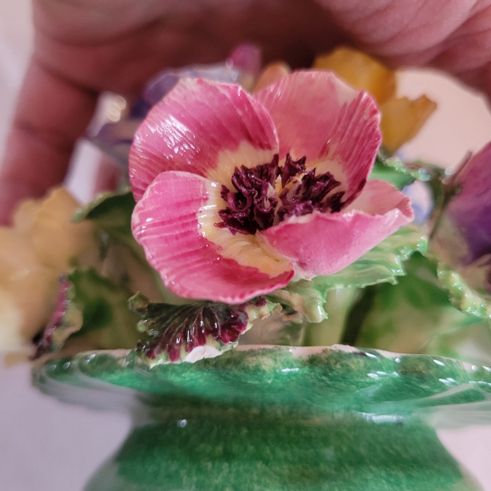Vintage Crown Staffordshire Bone China Colorful Floral Bouquet ~ Pretty w/ FLAWS - Picture 12 of 16